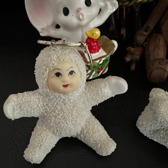 Vintage Christmas Ornaments Snowbabies, Wood Bear 4 Pc. - Picture 2 of 3